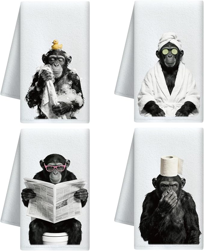 CUTHOLLOW Fun Gorillas Decorative Kitchen Towels Set of 4, 15.74"x23.62" by CUTHOLLOW