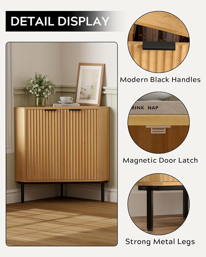 Modern Corner Cabinet, Fluted Small Floor Storage Cabinet - Image 6