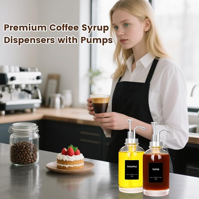 ​16.9oz Coffee Syrup Dispensers 4Pack- Glass Syrup Dispenser Kit - Image 4