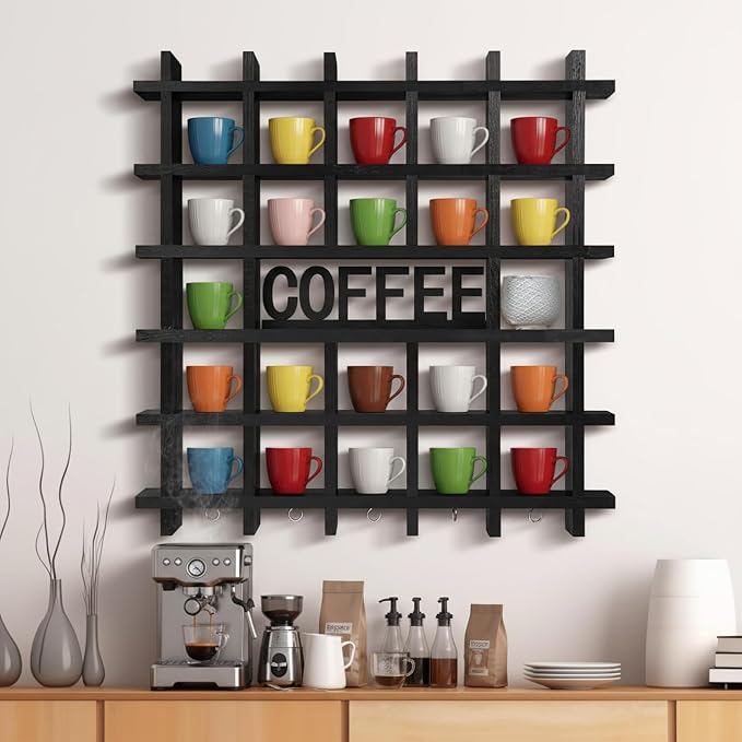 Suzile Oversize Coffee Mug Display Rack Wood Mug Display Shelf - Image 4