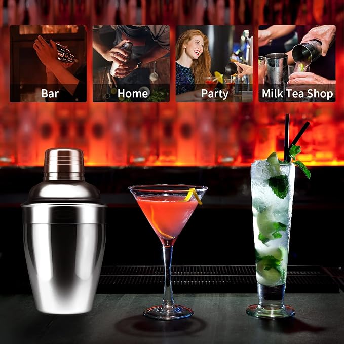 Newness Cocktail Shaker, Stainless Steel Martini Shaker, Drink Shaker Built-in - Image 6