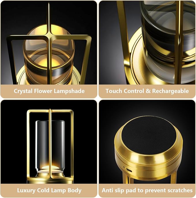 Small Gold Portable Metal Table Lamp, Rechargeable Outdoor Table Lamp Cordless - Image 5