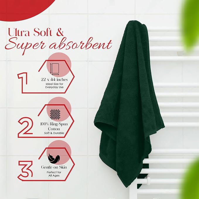 RIVERSIDE 100% Ring-Spun Cotton Bath Towels Set of 4 22 x 44 - Image 7