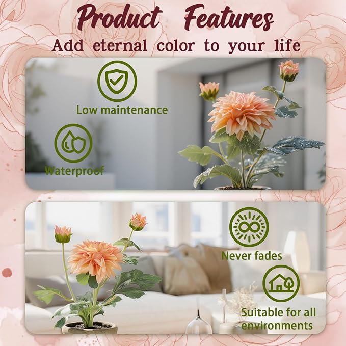Champagne Dahlia Flowers Fake Silk Mums Flower Artificial Chrysanthemum Flowers - Image 3