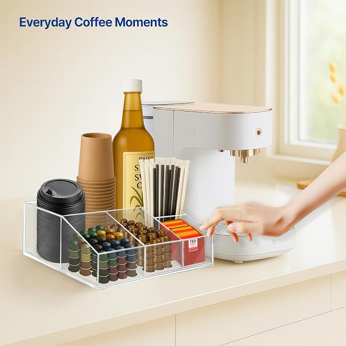 Acrylic Coffee Bar Station, Countertop Snack Tea Organizer & Condiment Tray | - Image 8