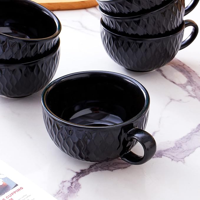 Coffeezone Set of 6 Cups Vintage Design 12 oz Professional Barista Ceramic - Image 4