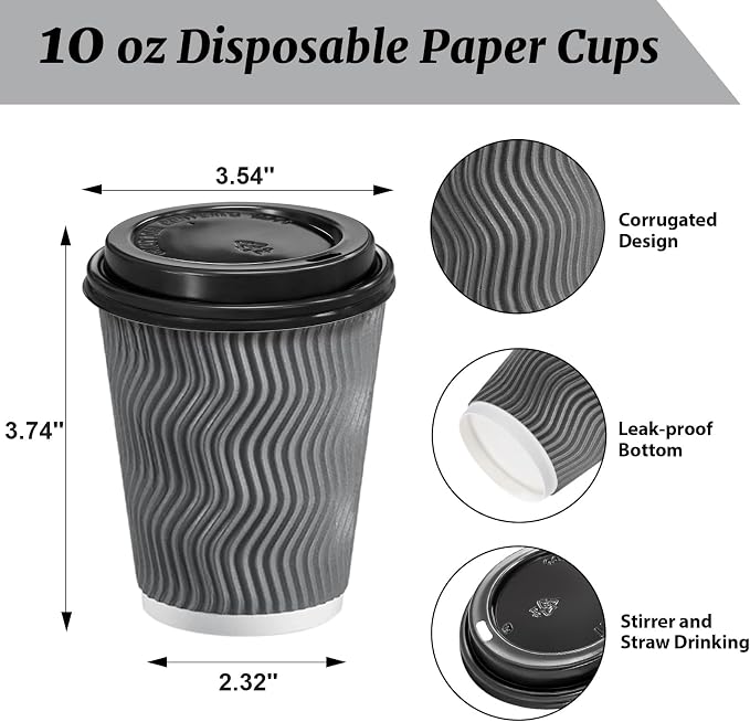 Clawsoff 100 Pack 10 oz Disposable Coffee Cups - Image 2