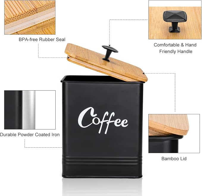 Airtight Coffee Canister-Coffee Container, Airtight 40 oz Large Iron Black - Image 3