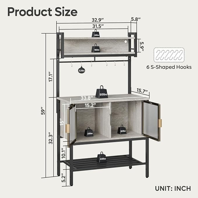 Bestier Coffee Bar with Storage, 5 Tier Microwave Stand with LED Lights - Image 2