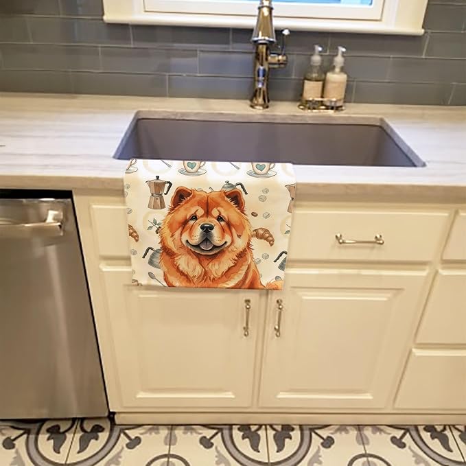 Caroline's Treasures Red Chow Chow Coffee Bar Kitchen Towel Velour Plush Front - Image 2