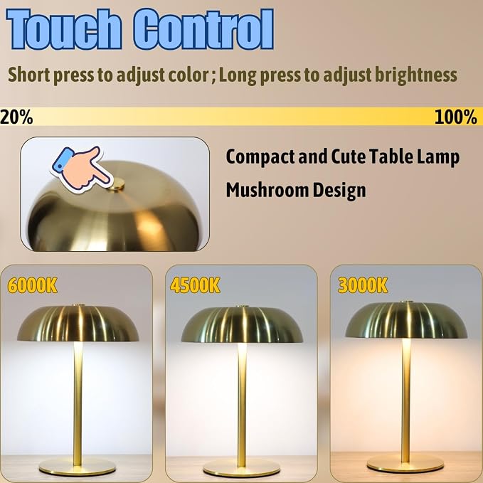 2 Pack Cordless Mushroom Table Lamp - Image 6
