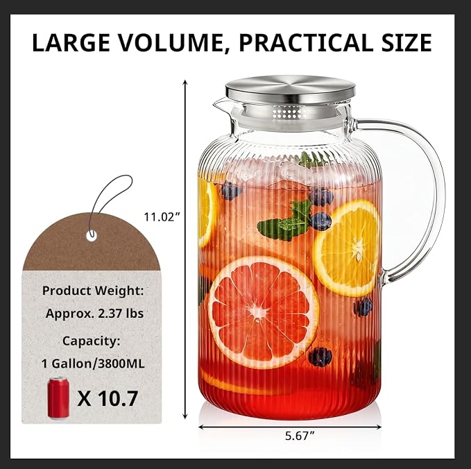 Bivvclaz 1 Gallon Glass Pitcher - Image 2