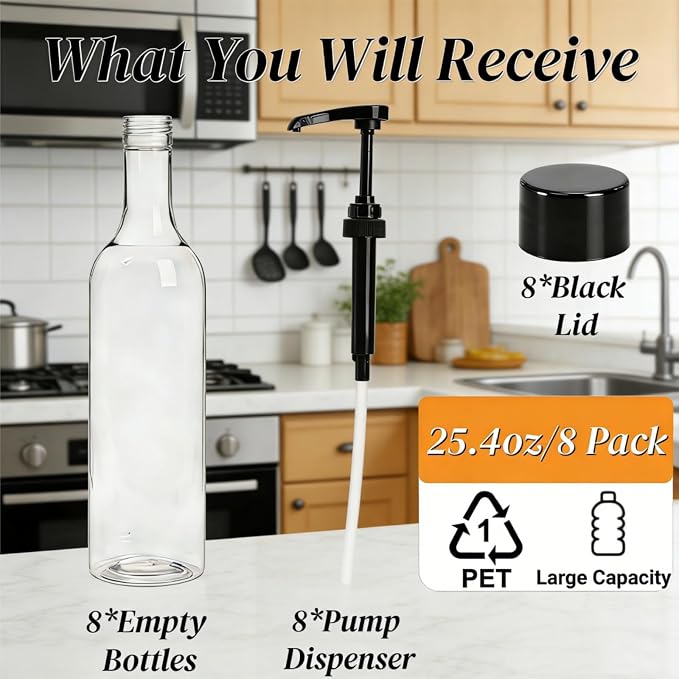 Noamus 8 Pack 25.4Oz Coffee Syrup Dispenser, 750ml PET Syrup Bottles - Image 3