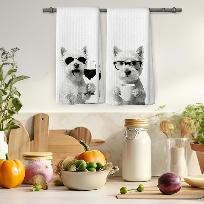 Funny West Highland Kitchen Towels Set of 2, Funny Dog Kitchen Accessories - Image 4