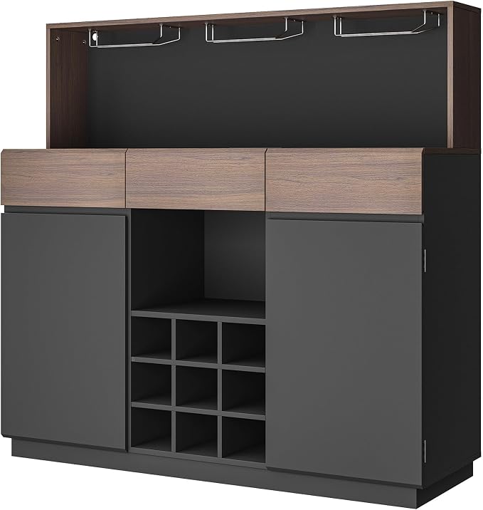 ModernMate Wine Cabinet with 3 Drawers, Coffee Bar Cabinet with LED Lights - Image 9