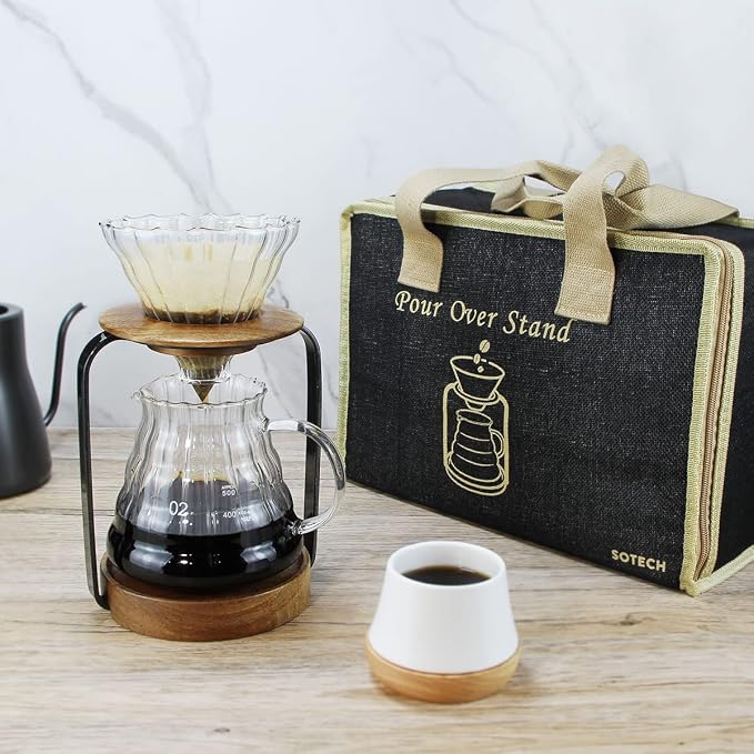 SOTECH Pour Over Coffee Station Dripper Stand Coffee Filter Wooden Filter - Image 7