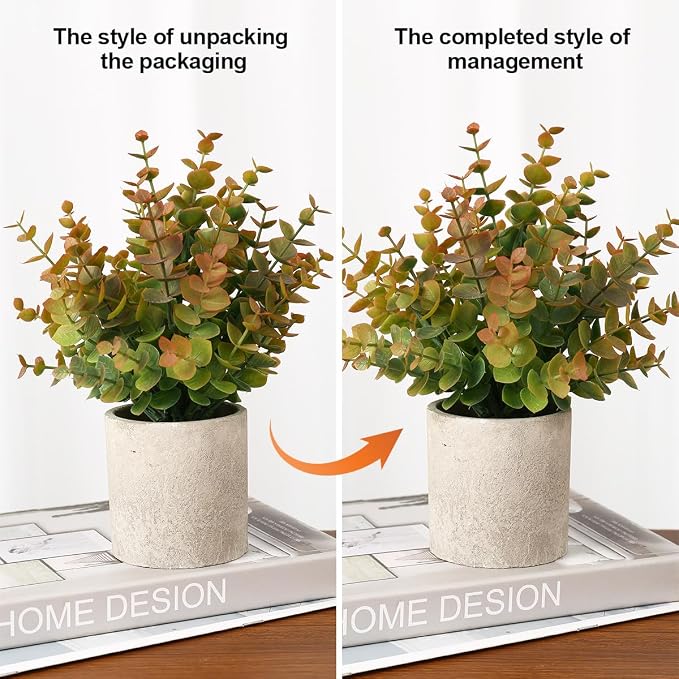 Coferset 2 Pack Small Fake Plants Eucalyptus Potted Artificial Plants - Image 9