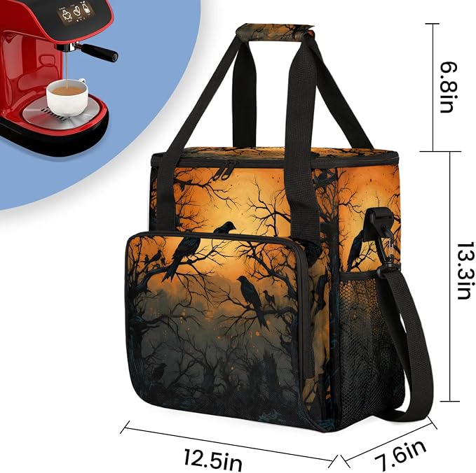 Halloween Crow Themed Coffee Maker Carring Bag, Large Insulated Storage - Image 2