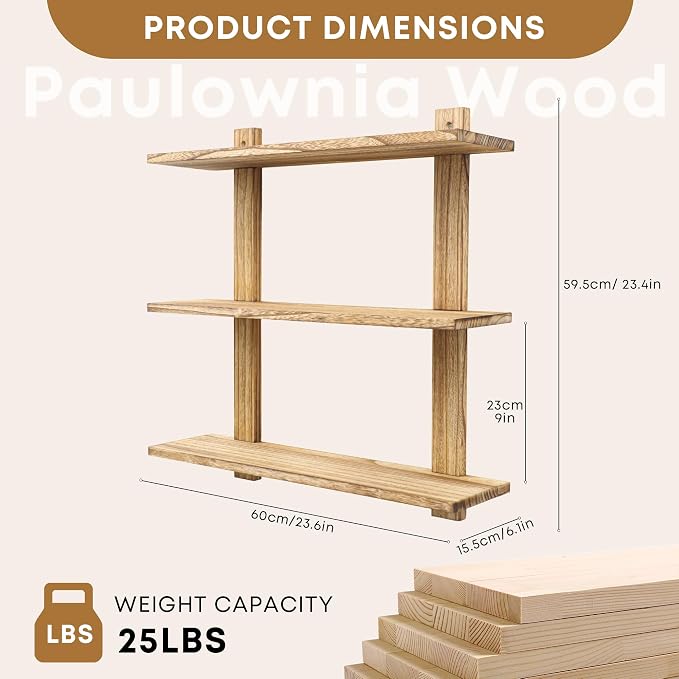 PHOENANCEE 3 Tier Floating Shelves, Long Wall Shelf, Over The Toilet Shelves - Image 3