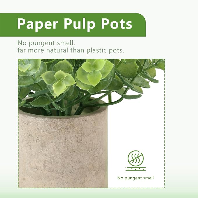 ALAGIRLS 4 Pack Small Fake Plants, Small Faux Plants in Pulp Pot, - Image 4