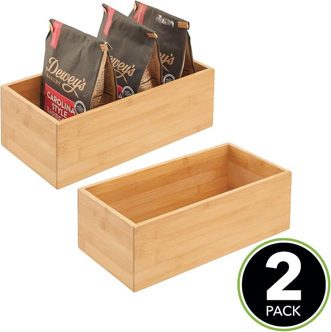 mDesign Bamboo Wood Organizer Storage Bin Box - Image 2