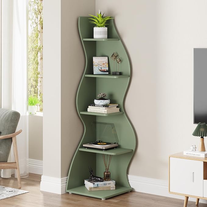 Tribesigns Corner Shelf, Modern 5-Tier Wall Corner Bookshelf, Stylish Corner - Image 5