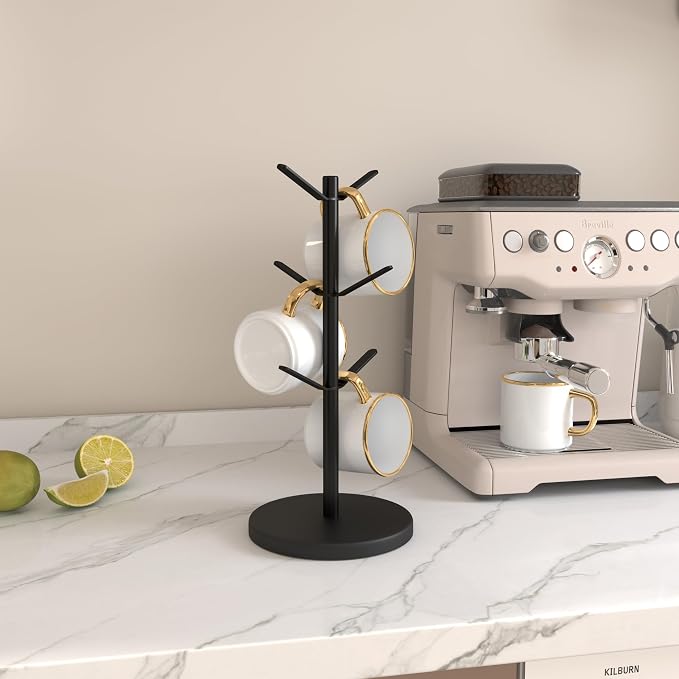 Coffee Mug Tree Holder Countertop, Non-Slip Walnut Wood Mug Rack - Image 6