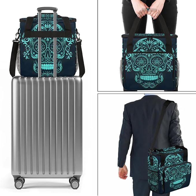 Sugar Skull Mexican Coffee Maker Carring Bag, Large Insulated Storage Organizer - Image 7