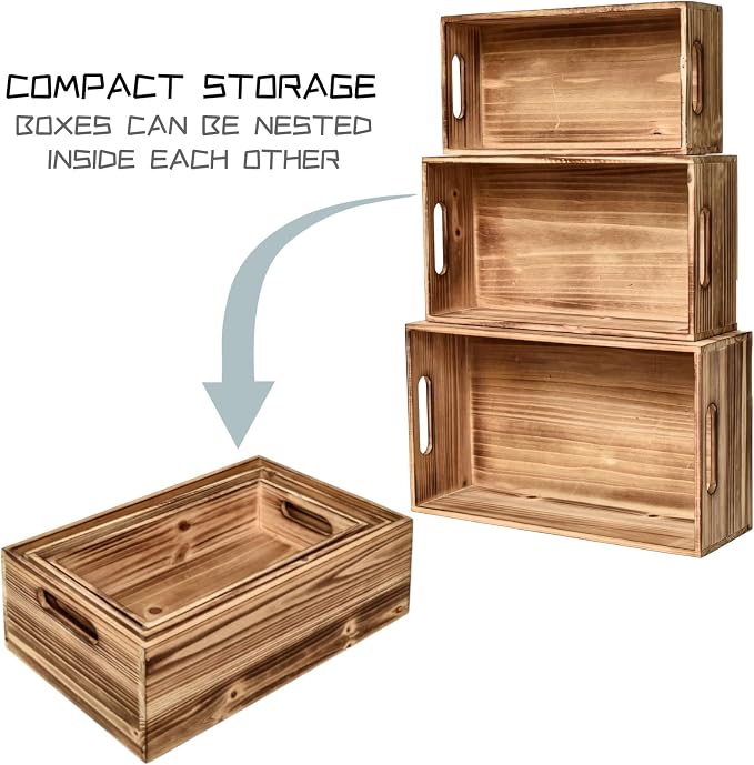 Set of 3 Wooden Boxes for Storage Small Crates for Display and Organizing - Image 5