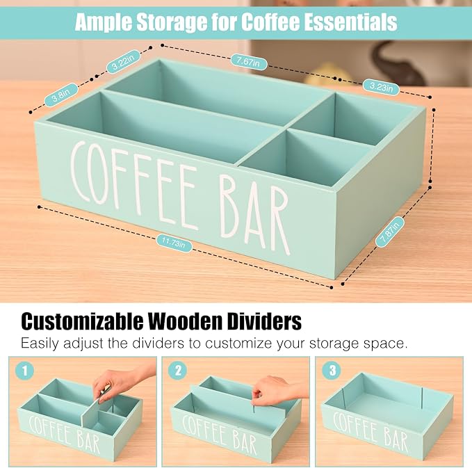 STORAGENIE Wooden Coffee Station Organizer – Removable Dividers, Storage - Image 6