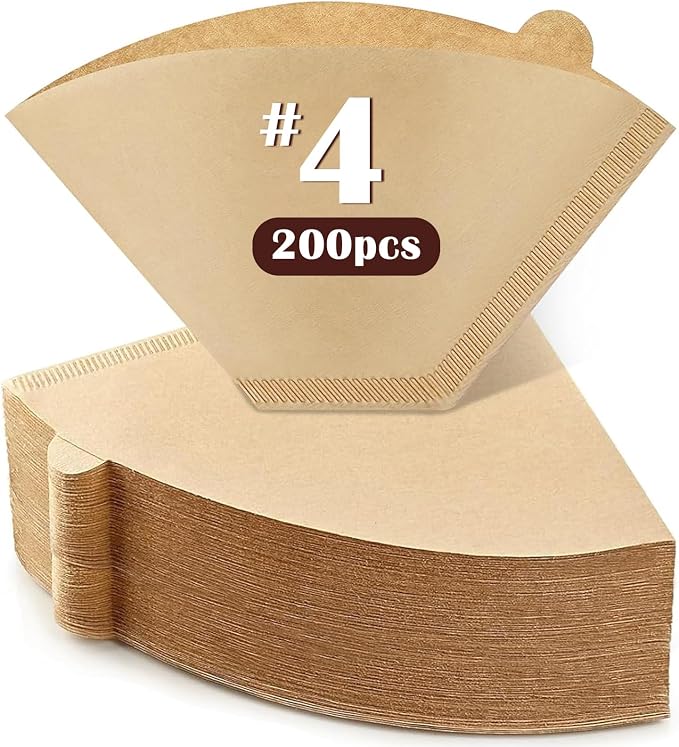 200 Count #4 Cone Coffee Filters 8-12 Cup, Natural Coffee Filters 4 Cone Paper by FloraSea