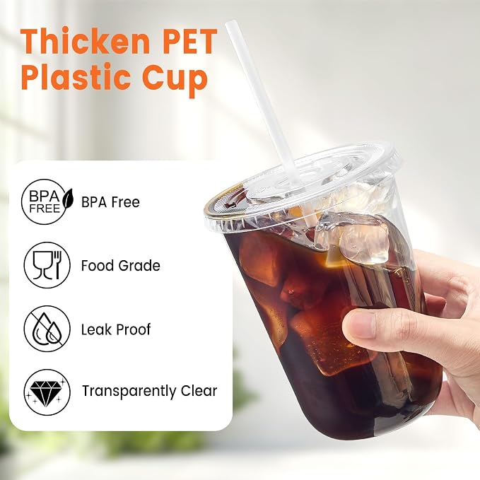 [100 Sets - 16oz Round Bottom Clear Plastic Cups - Image 3