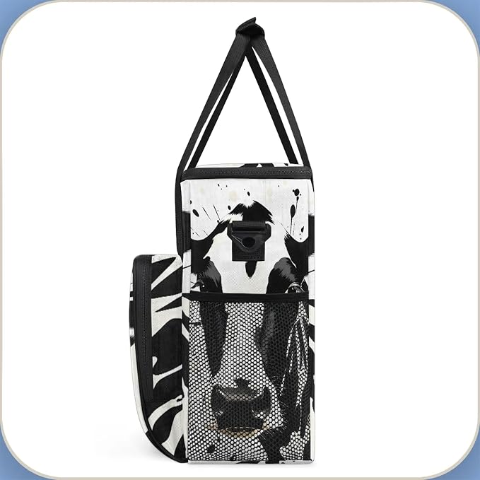 Black Cow Print Coffee Maker Carring Bag, Large Insulated Storage Organizer - Image 4