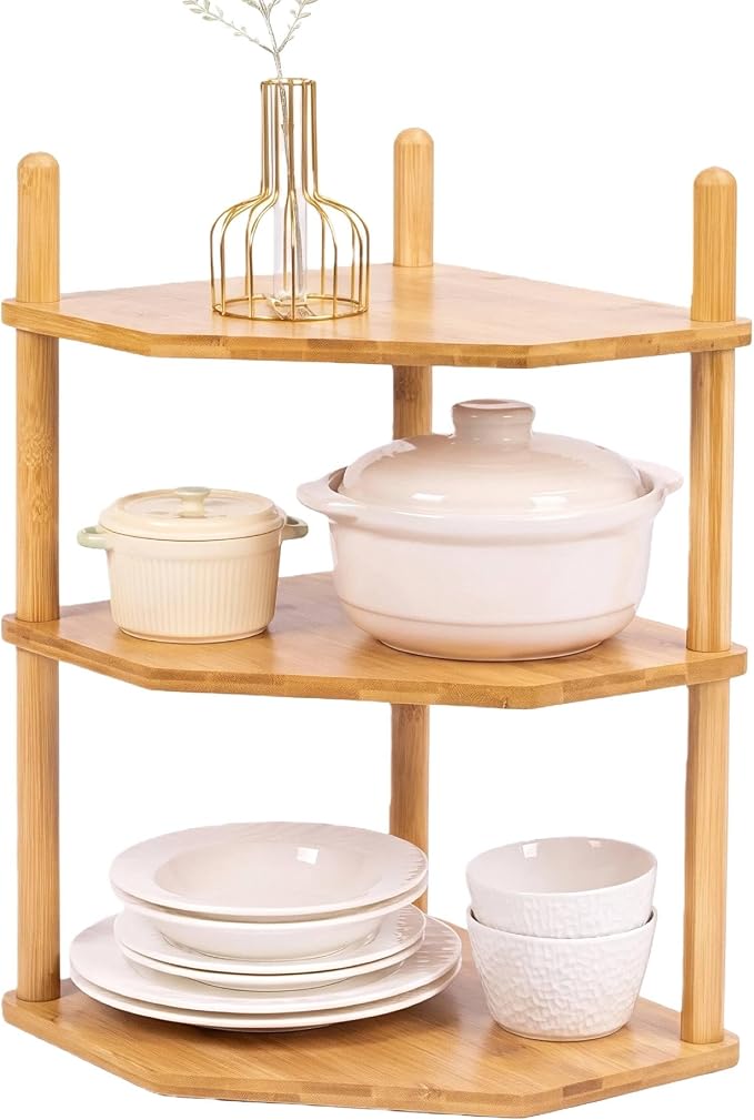 3-Tier Expandable Bamboo Corner Shelf by WooFawn
