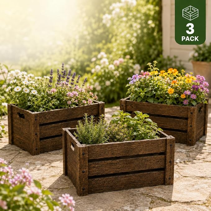 Wooden Crates for Display, 3 Pack Large Rustic Handmade Wood Crate for Storage - Image 5