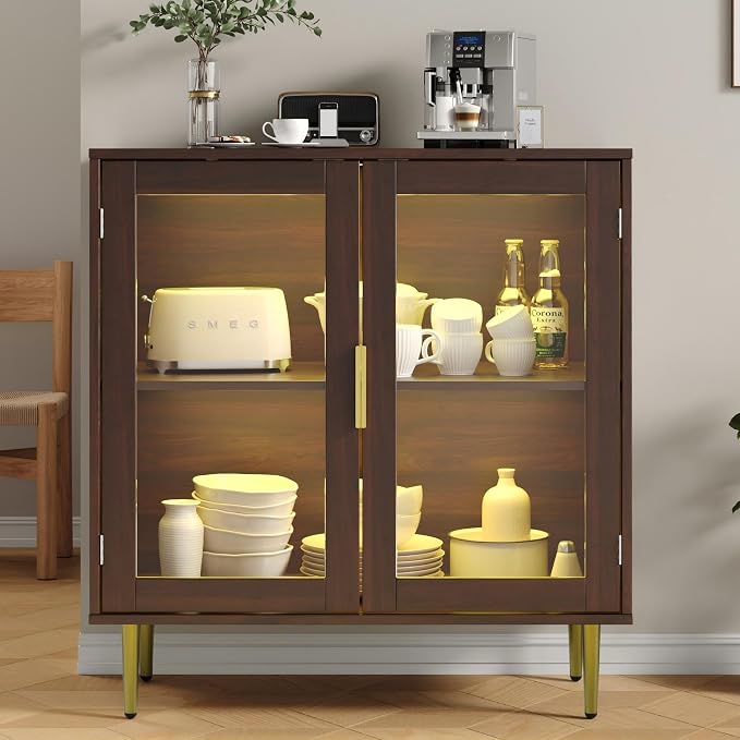 Housoul Buffet Cabinet with LED Lights, Sideboard Cabinet with 2 Doors Acrylic by Housoul