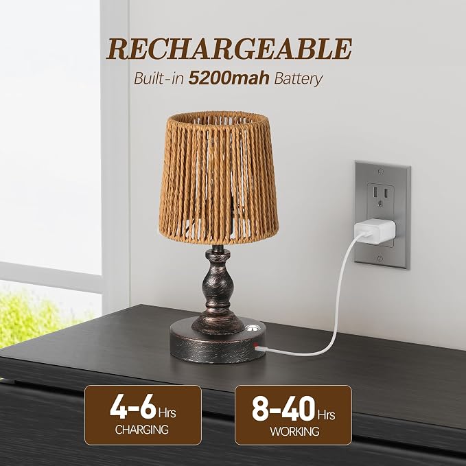 PARTPHONER Mini Cordless LED Table Lamp, 5200mAh Rechargeable Battery Operated - Image 3