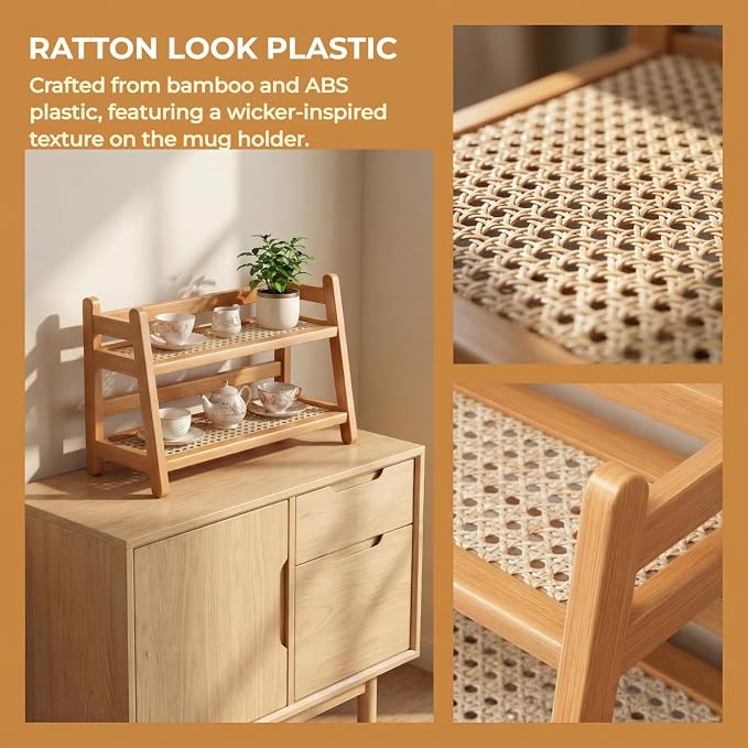 Bamboo 2-Tier Coffee Station Organizer, 14.6"×6.7"×10.6" Countertop Organizer - Image 6