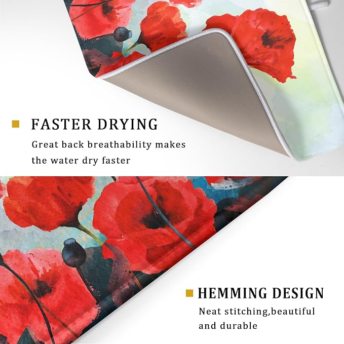 Red Watercolor Flower Dish Drying Mat - Image 3