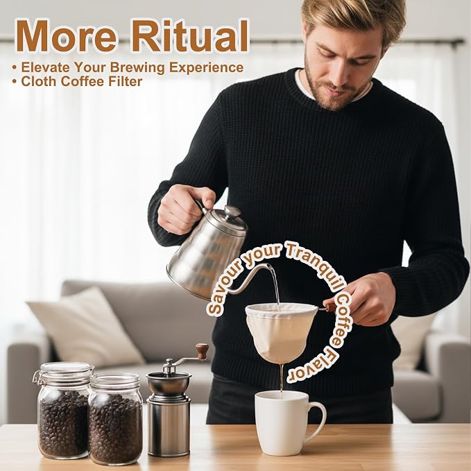 3PCS Coffee Sock Strainer with Wooden Handle, Washable Cloth Coffee Filter - Image 6