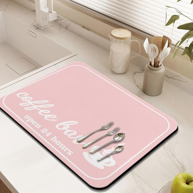 Coffee Mat - Pinks Coffee Time Absorbent Coffee Bar Mat - Drying Mat Waterproof - Image 3