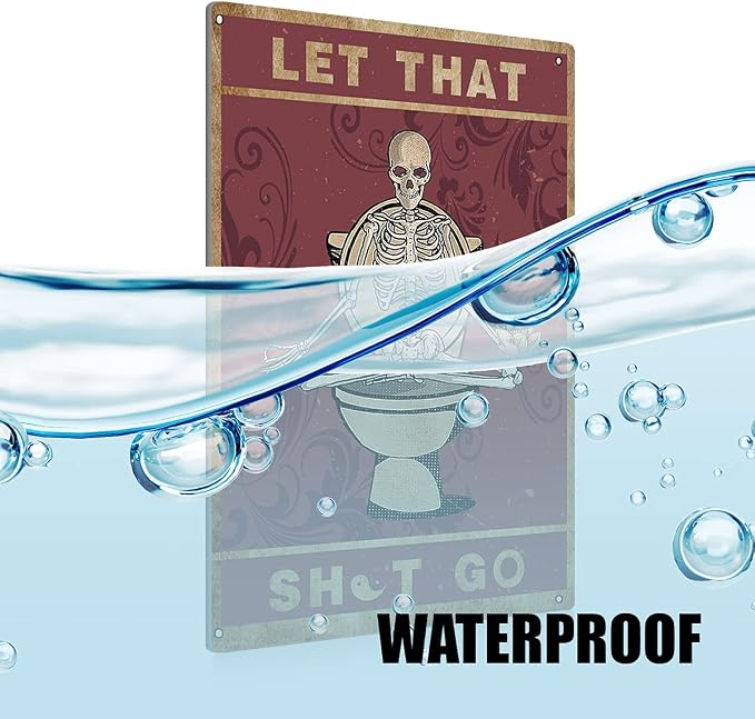 BEASTZHENG Funny Let That Go Skull Bathroom Metal Tin Sign Wall Decor - Image 3
