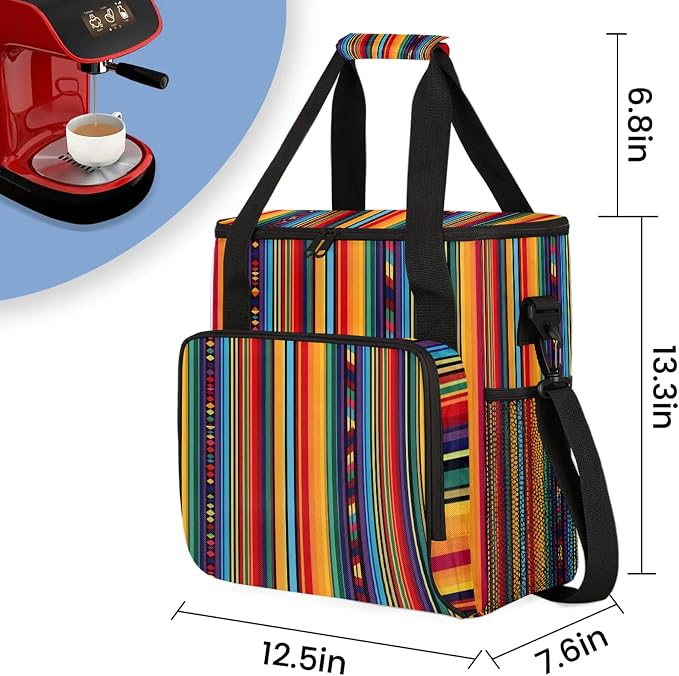 Mexican Colorful Stripes Coffee Maker Carring Bag, Large Insulated Storage - Image 2