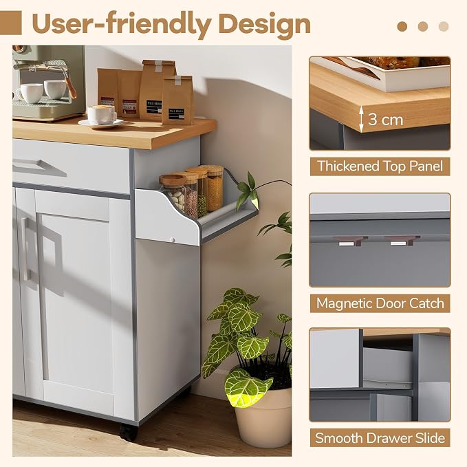 LOKO Kitchen Island Cart with Wheels, Rolling Kitchen Storage Cabinet with - Image 9