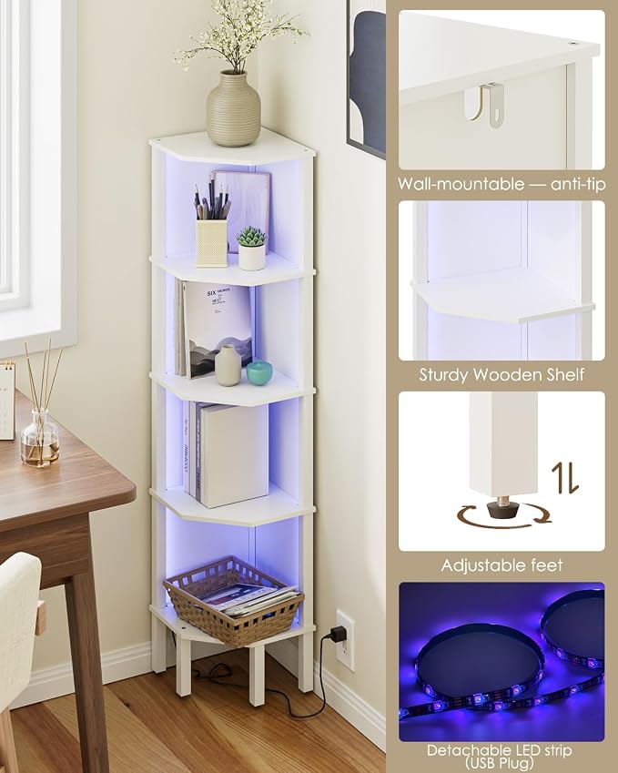 Corner Shelf Stand, 5 Tier Corner Bookshelf - Image 5