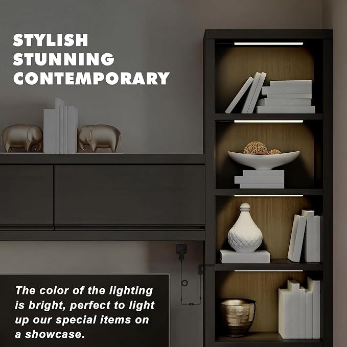 JUSJUBR Black LED Shelf Lights, Display Cabinet Lights - Image 4