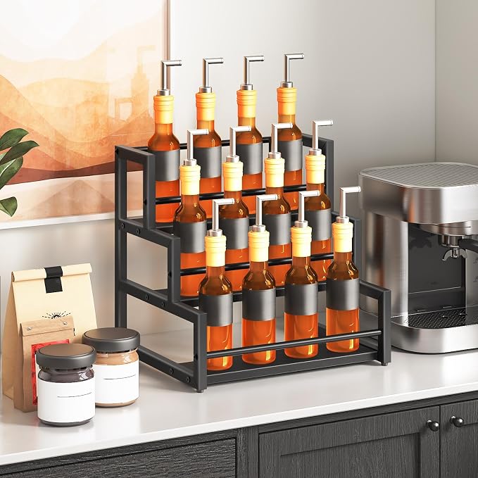 HOOBRO Coffee Syrup Rack Organizer, 3-Tier 12-Bottle Syrup Holder Stand - Image 3