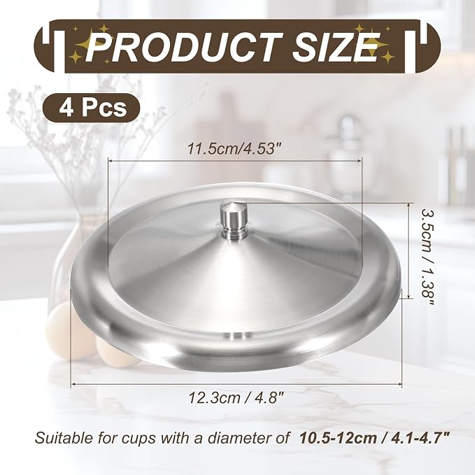 uxcell 4Pcs Stainless Steel Mug Cover, 4.8" Universal Cup Lid Dust Prevention - Image 2