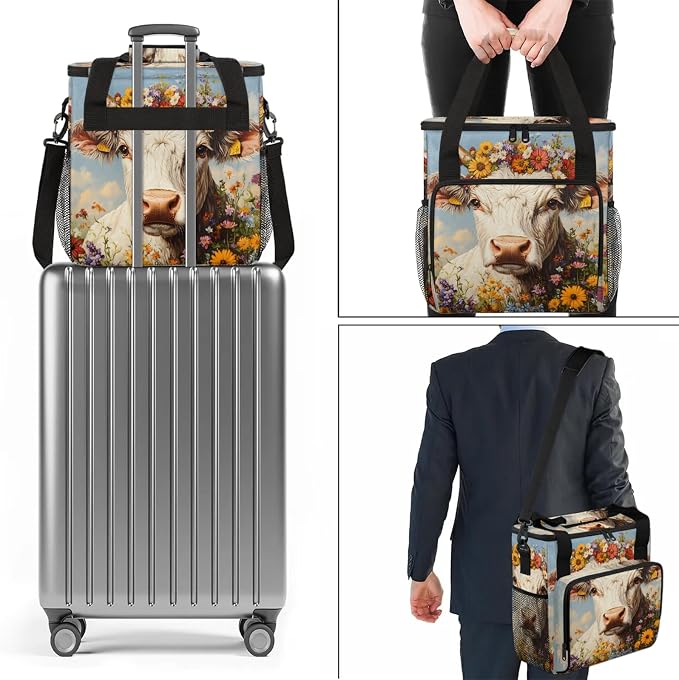 Highland Cow Floral Coffee Maker Carring Bag, Large Insulated Storage Organizer - Image 7