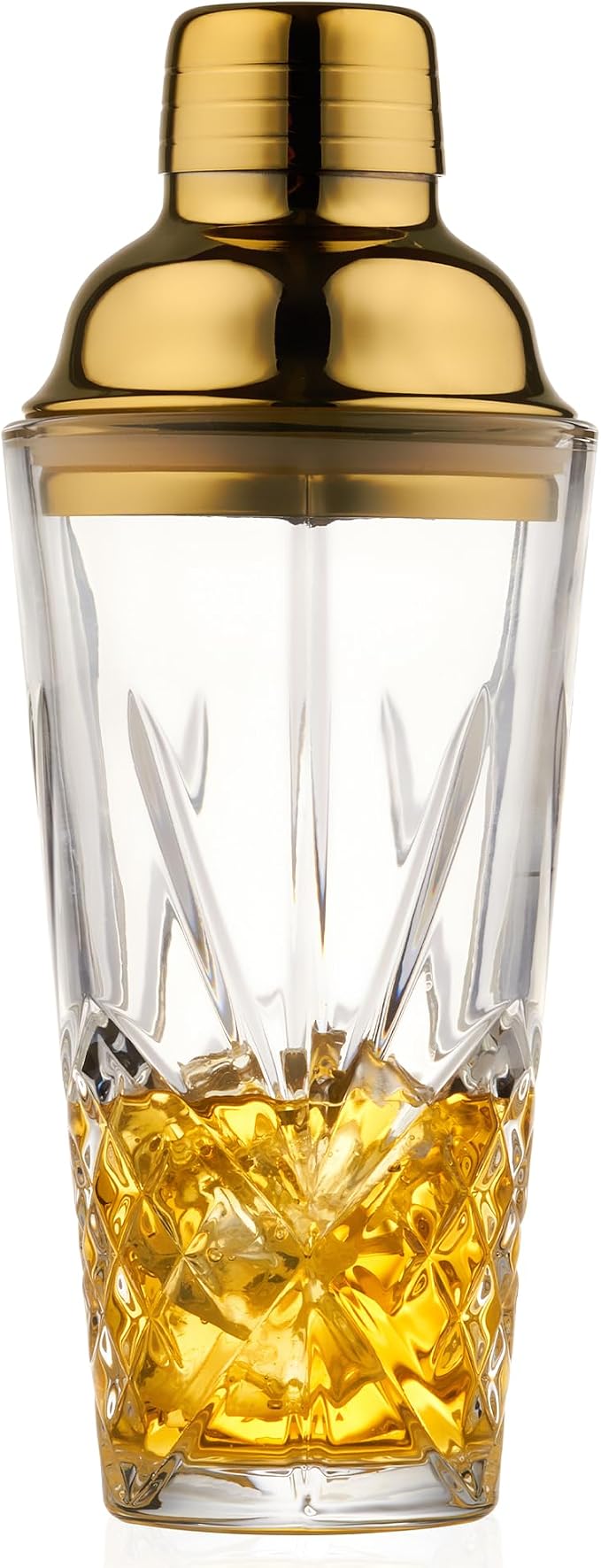15oz Gold Lid Crystal Cocktail Shaker, Lead-Free Glass by Fioance